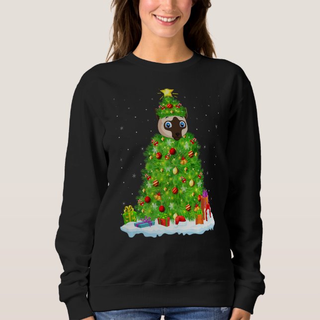 Moletom Siamês Cat Xmas Lighting Tree Funny Siamese Cat C (Frente)