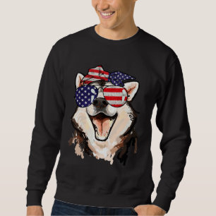 Moletom Siberian Husky American Flag Sunglass 4 de julho
