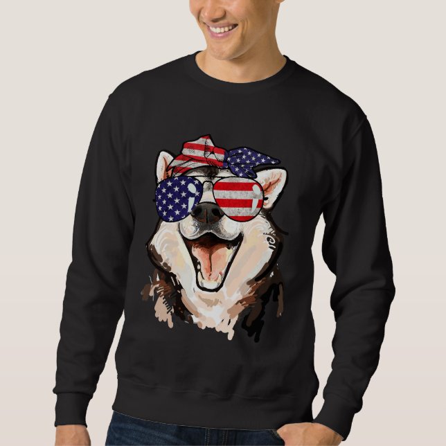 Moletom Siberian Husky American Flag Sunglass 4 de julho (Frente)