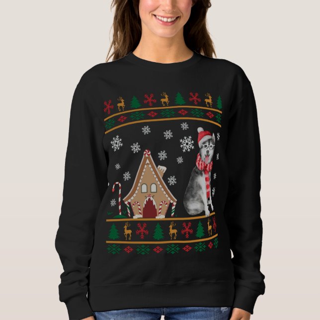 Moletom Siberian Husky Christmas Ugly Sweater Santa Hat Re (Frente)