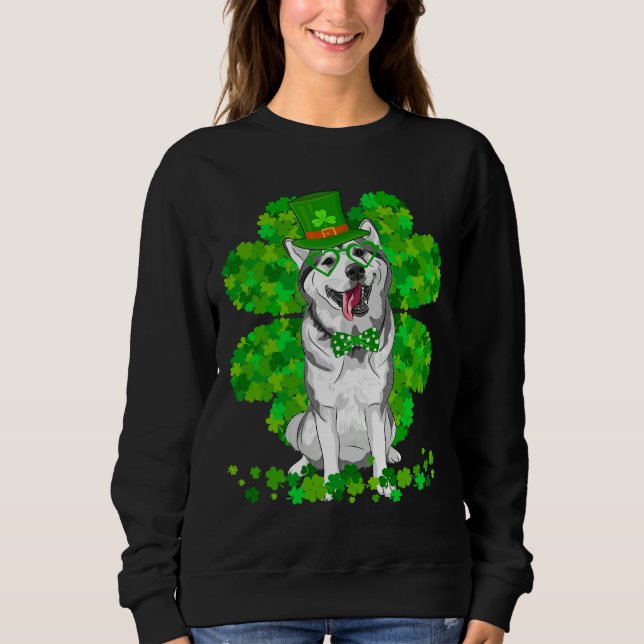 Moletom Siberian Husky Dog Rua Patrick Day Cute Shamrock (Frente)