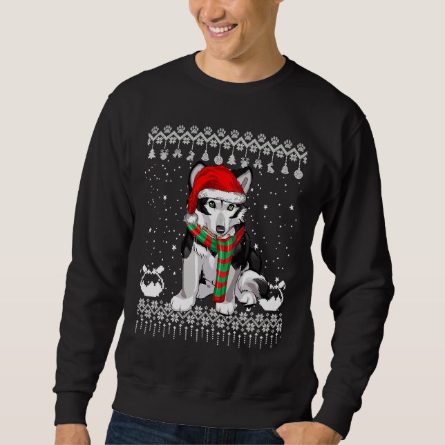 Moletom Siberian Husky Dog Santa Hat Xmas Feia (Frente)