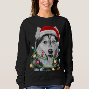 Moletom Siberian Husky Papais noeis Árvore de Natal Luzes