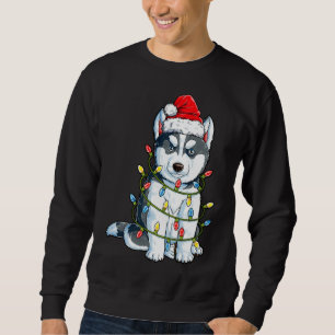 Moletom Siberian Husky Papais noeis Árvore de Natal Luzes