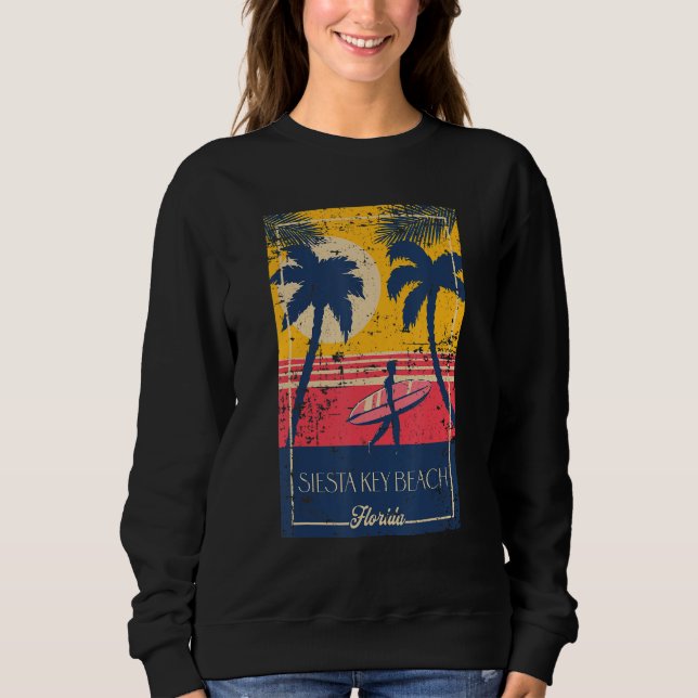 Moletom Siesta Key Beach Florida Retro Surfer Beach Distre (Frente)