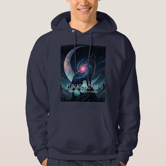 Moletom Silhueta de Lobo Galáxia com Lua de Nebulosa Místi (Frente)
