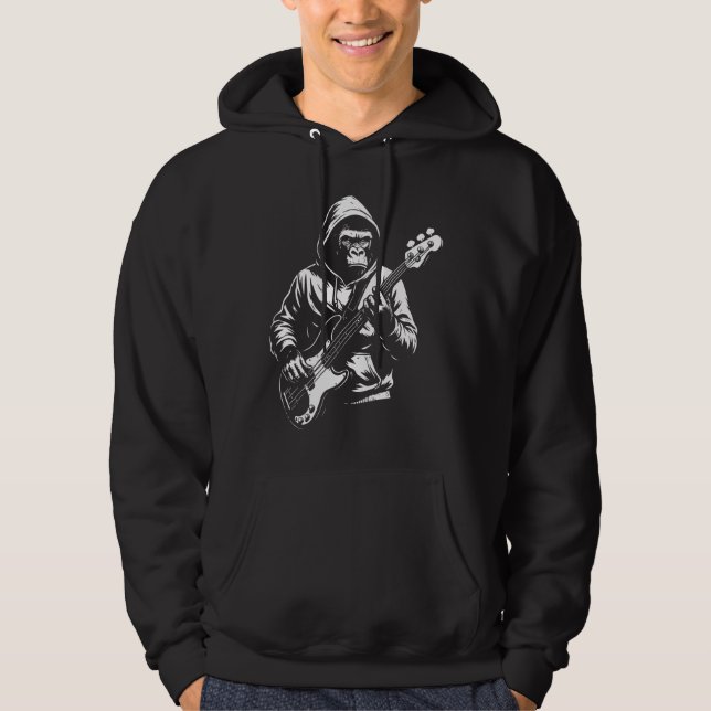 Moletom Silhueta de Macaco com Capuz Tocando Baixo (Frente)