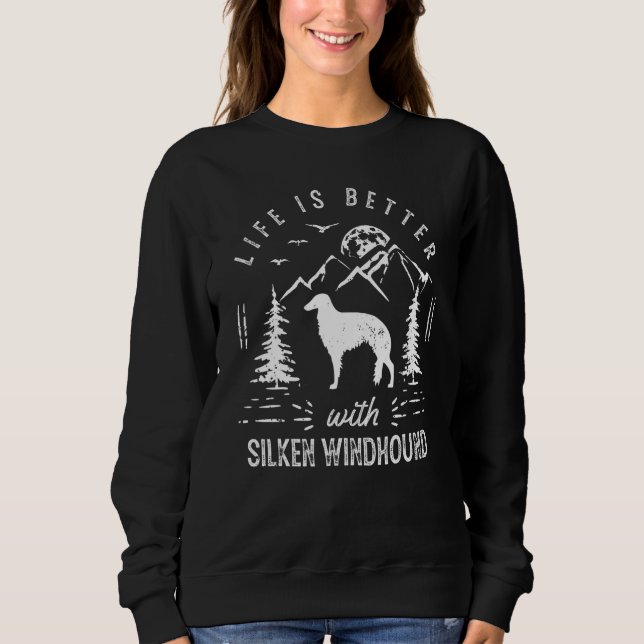 Moletom Silken Windhound Vida Melhor Mãe Pai Cachorro (Frente)