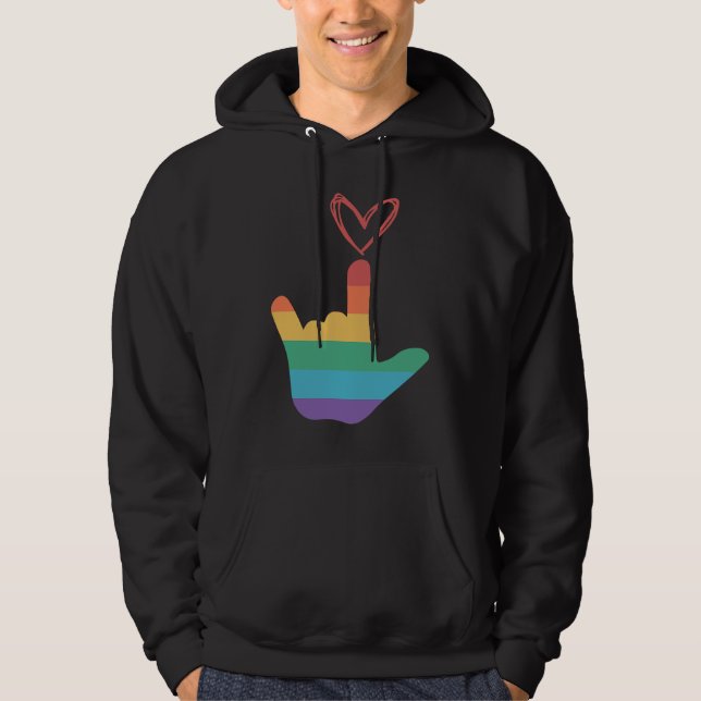 Moletom Símbolo de Amor Arco-íris da Língua de Sinais Amer (Frente)