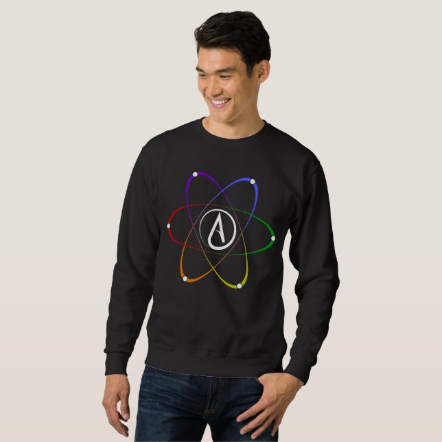 Moletom Símbolo de Átomo Ateu Arco-íris Branco (Frente Completa)