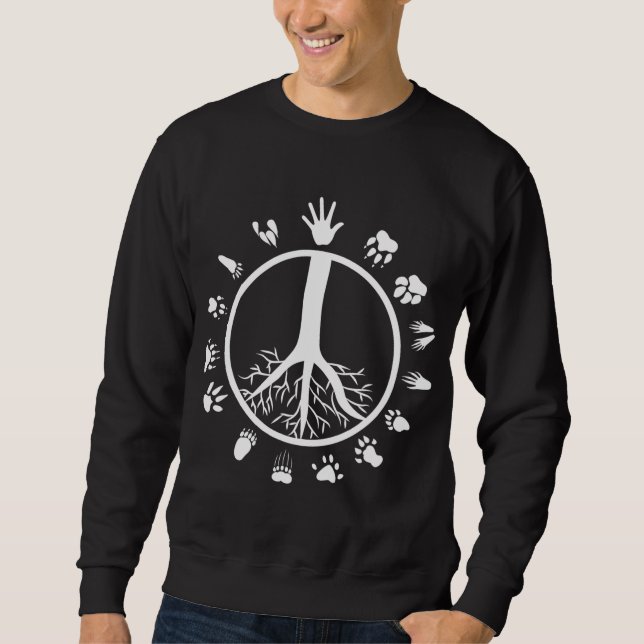 Moletom Sinal de Paz Árvore Raiz Pegadas Animais Vegan (Frente)