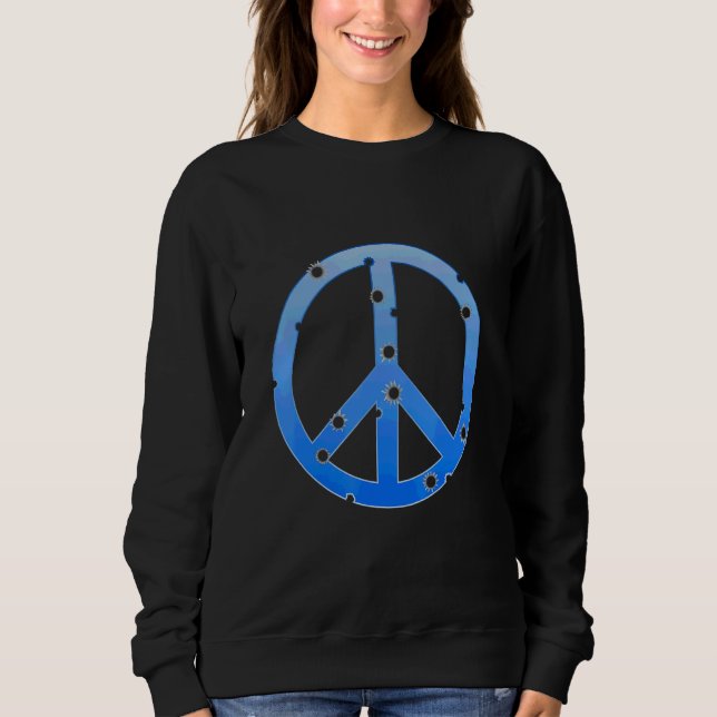Moletom Sinal de Paz Azul Com Buracos de Bala Salve a Paz (Frente)