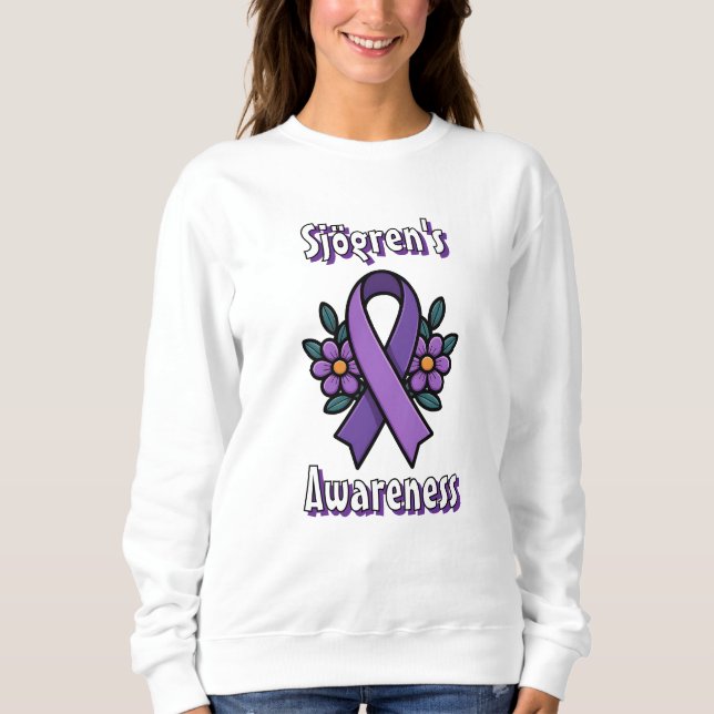 Moletom Sjögren's Awareness | Purple Ribbon with flowers (Frente)
