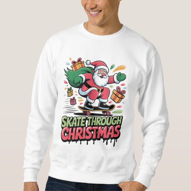 Moletom Skate Through Christmas — Skateboard Santa Tee (Frente)