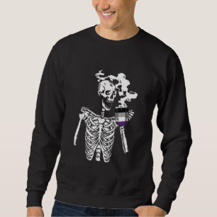 Moletom Skeleton Bebendo Café Orgulho Asexual Skull Lgbt