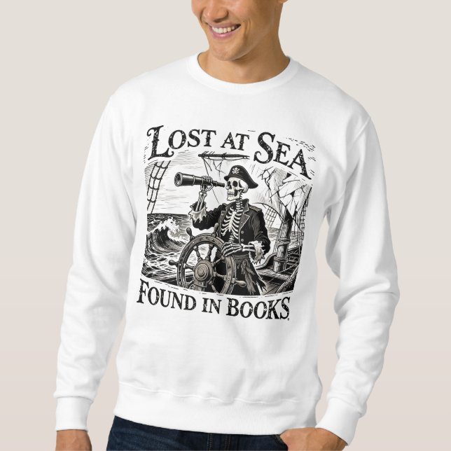 Moletom Skeleton Captain "Lost at Sea Found in Books" (Frente)