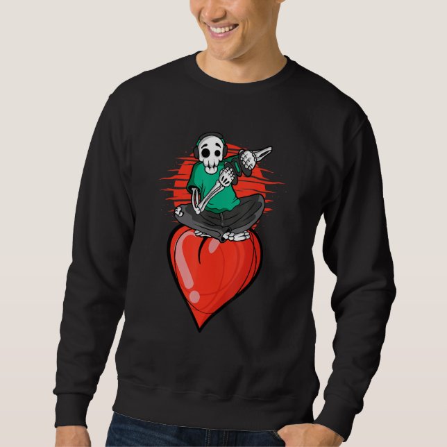 Moletom Skeleton Gamer Heart Valentines Day Video game Gam (Frente)