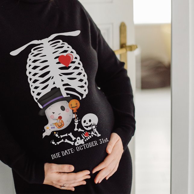 Moletom Skeleton Halloween Novo Anúncio de Gravidez da Mãe (Pregnancy Announcement Little BOO is Almost Due)