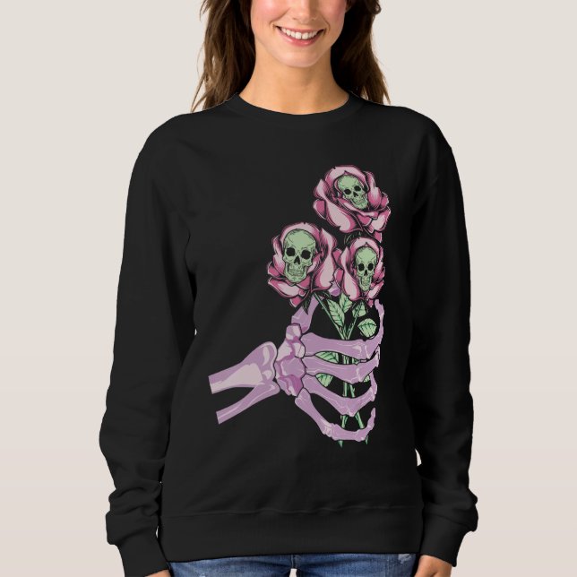 Moletom Skeleton Hand Skull Pastel Roses Graphic Valentine (Frente)
