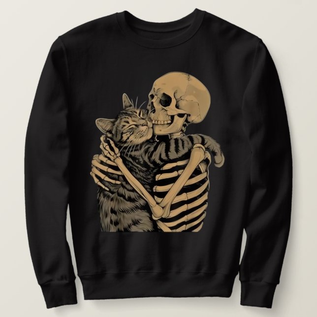 Moletom  Skeleton Hugging Cat – Cute Gothic Cat Lover Gift (Frente do Design)
