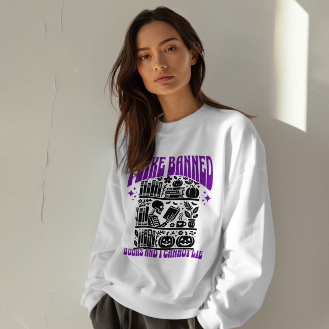 Moletom Skeleton Leio Livros Banidos Halloween (i like banned books skeleton reading sweatshirt halloween funny)