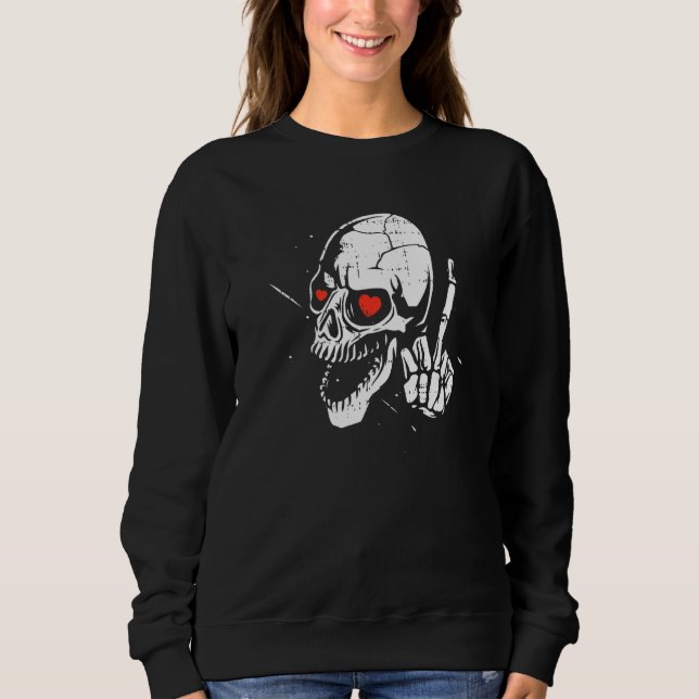 Moletom Skeleton Middle Finger Heart Valentines Day Skull  (Frente)