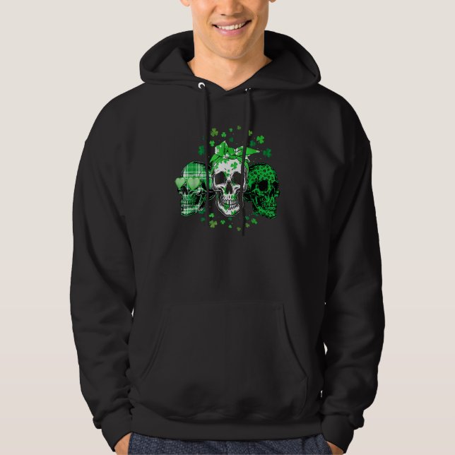 Moletom Skeleton Patrick Day Green Skull Shamr irlandês (Frente)