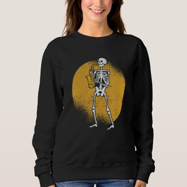 Moletom Skeleton Playing Saxophone Jazz Halloween Music Sp (Frente)