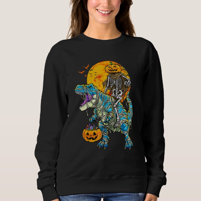 Moletom Skeleton Riding Mummy Dinosaur rex Halloween Kids (Frente)