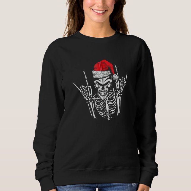 Moletom Skeleton Santa Hat Rock E Roll Hand Legal Christm (Frente)
