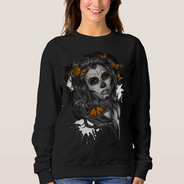 Moletom Skull Butterfly Sugar Skull  sad emo girl y2k goth (Frente)