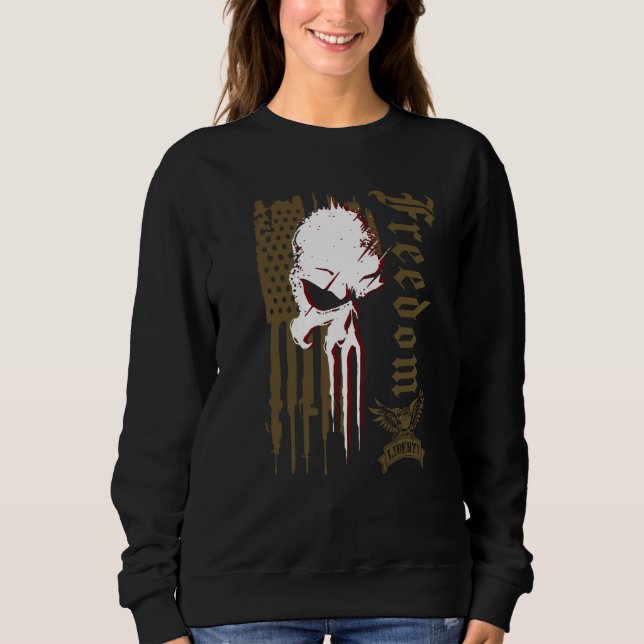 Moletom Skull Freedom Liberty In The USA Patriot Flag Hono (Frente)