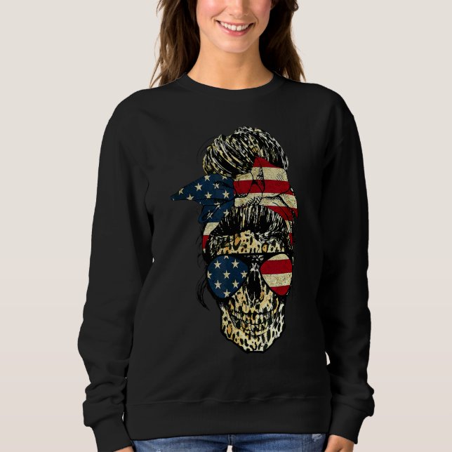 Moletom Skull Messaging Leopard Imprima a bandeira america (Frente)