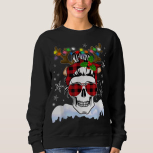 Moletom Skull Santa Hat Reindeer de Natal Luz Vermelha Buf
