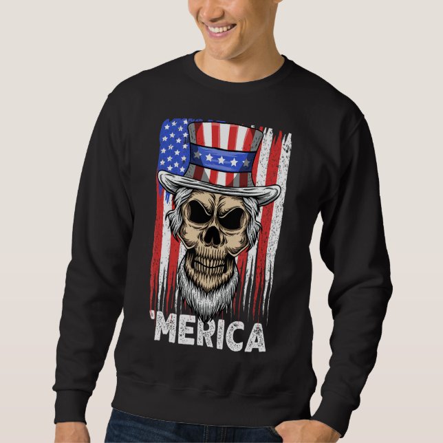 Moletom Skull Tio Sam 4 De Julho Dos Eua Flag Merica Indep (Frente)