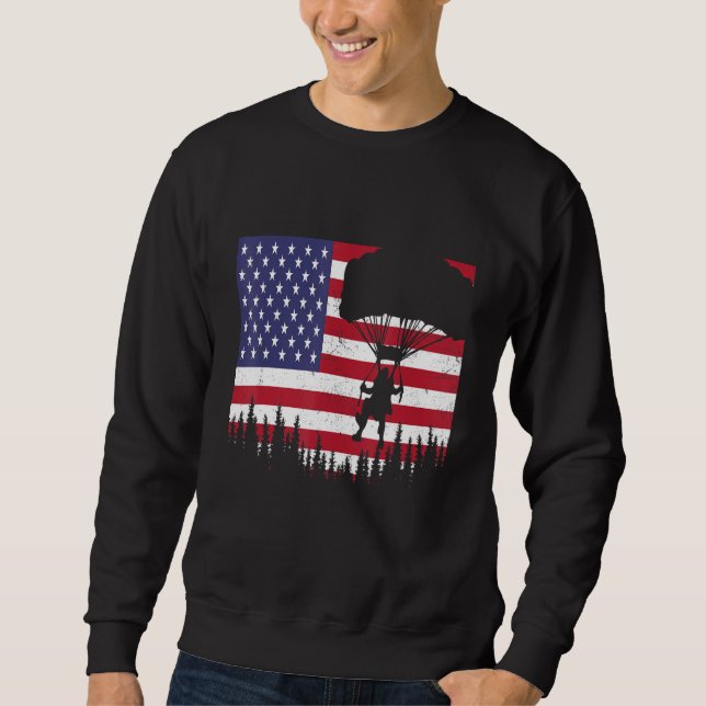 Moletom Skydiving Vintage American Flag Funny Skydiver Sky (Frente)