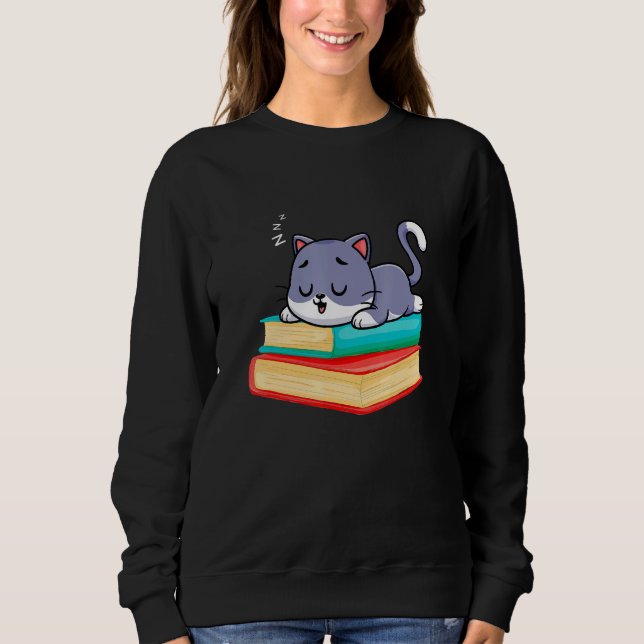 Moletom Sleeping Cat On Books Librarian bookish Cat & Book (Frente)