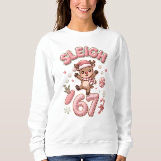Moletom Sleigh Six Seven Cute Reindeer Christmas Meme (Frente)