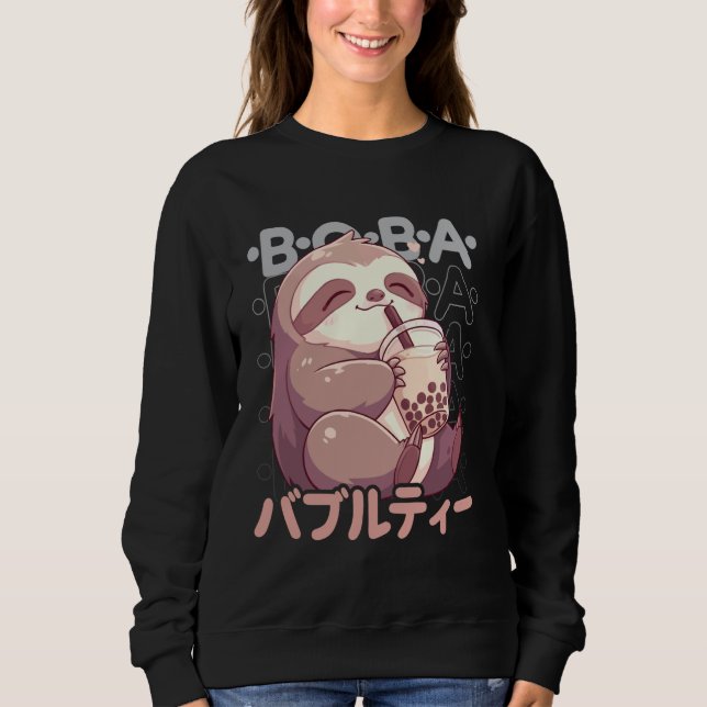 Moletom Sloth Boba Tea Kawaii Bubble Tea Sloth Anime Neko  (Frente)