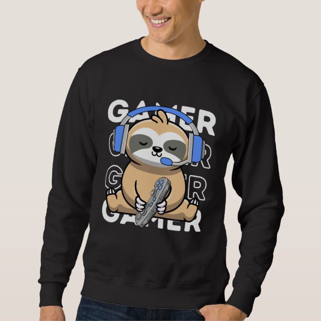 Moletom Sloth Gamer Cute Sloth Playing Video Games Boys Ki (Frente)