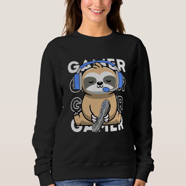 Moletom Sloth Gamer Cute Sloth Playing Video Games Boys Ki (Frente)
