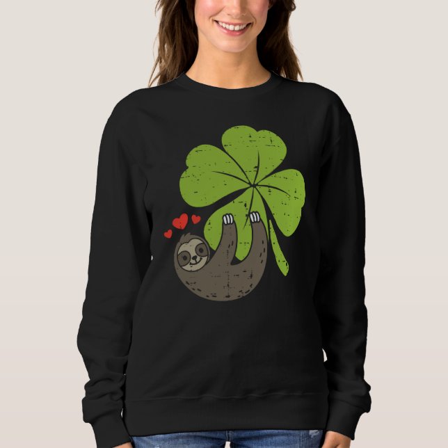 Moletom Sloth On Shamrock Hearts Cute St Patricks Day Men  (Frente)