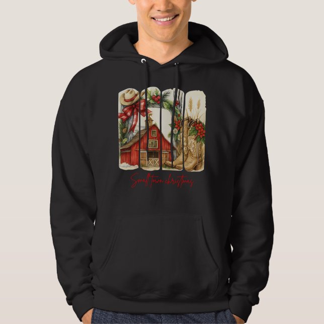 Moletom Small Town Christmas- Rustic Barn and Cowboy Boots (Frente)
