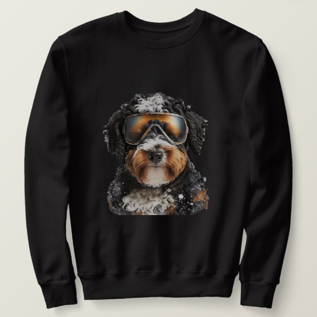 Moletom Snowboard Ski Bernedoodle Bernese Dog Pai Mãe (Frente do Design)