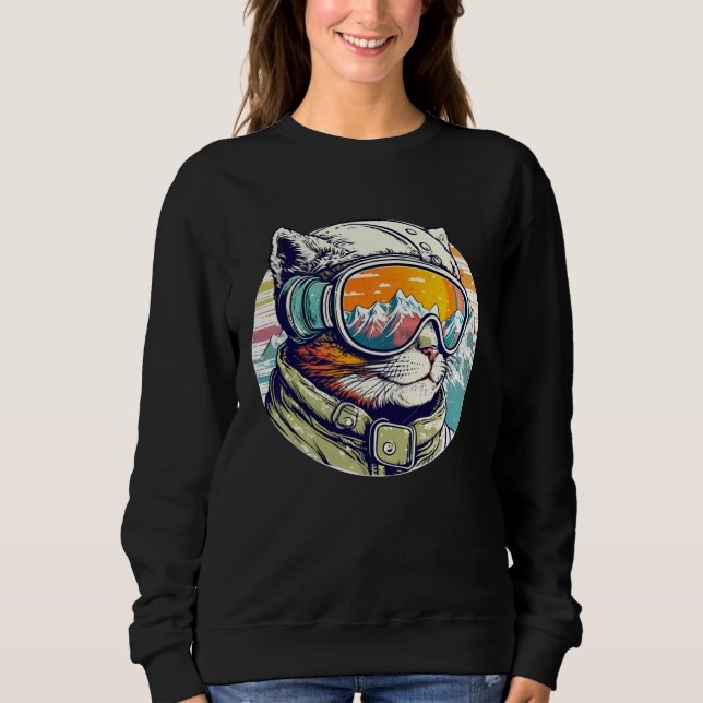 Moletom Snowboarding Cat Cool Snowboarder or Skier Mountai (Frente)