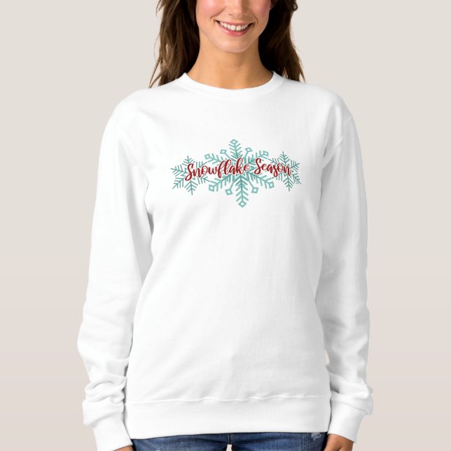 Moletom Snowflake Season Winter Script Teal Christmas (Frente)