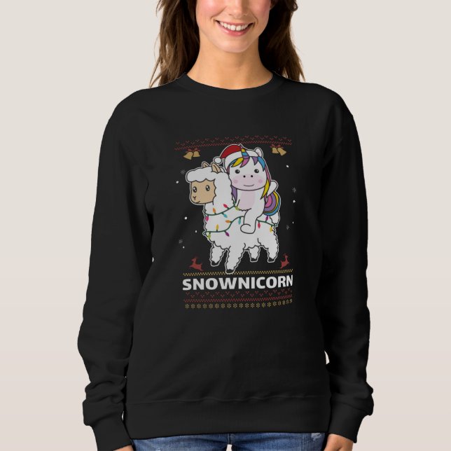 Moletom Snownicorn Unicorn Lama Natal Animais de inverno (Frente)