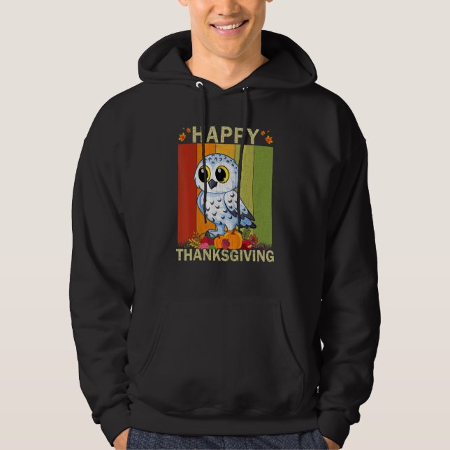 Moletom Snowy Owl  Retro Graphic Family Matching Thanksgiv (Frente)