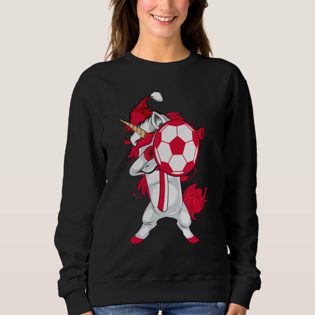 Moletom Soccer Girl Dabbing Unicorn Christmas Hat Poland F (Frente)