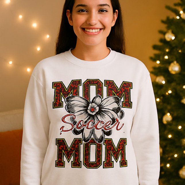 Moletom Soccer Mãe Leopard Imprima T-Shirt com Arco e Flor (Criador carregado)